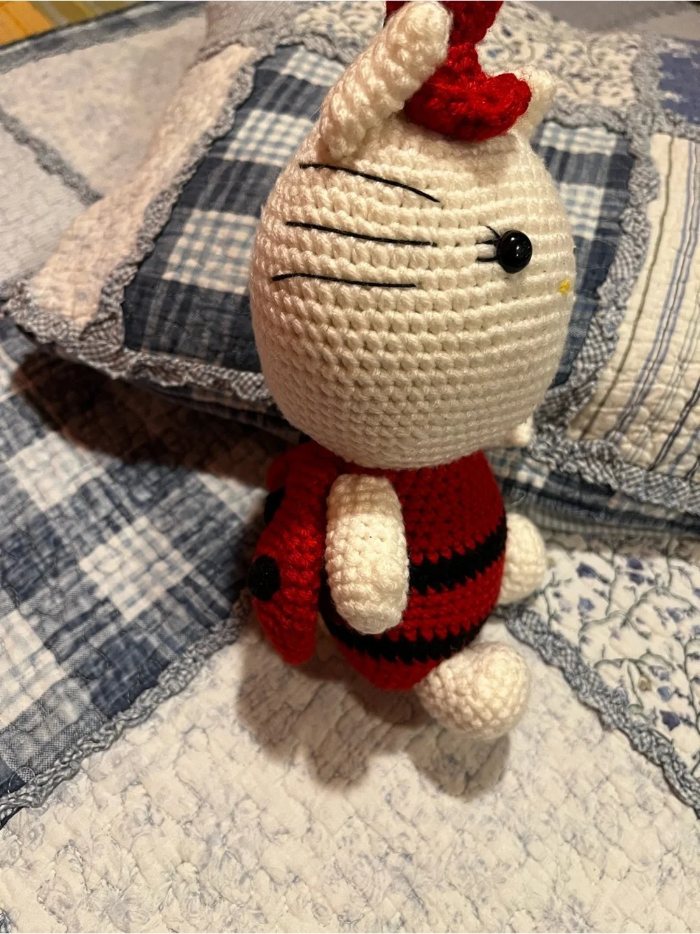 Handmade White & Red Crocheted Cat Toy for Cats